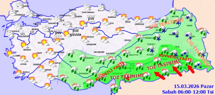 Yurtta bugün hava nasıl olacak? (15 Mart 2026 Pazar)