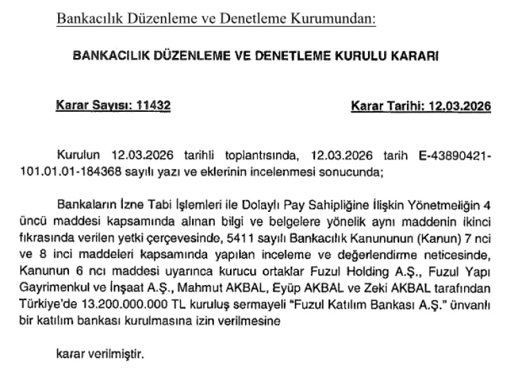 BDDK'dan onay çıktı... Fuzul Katılım Bankası kuruluyor