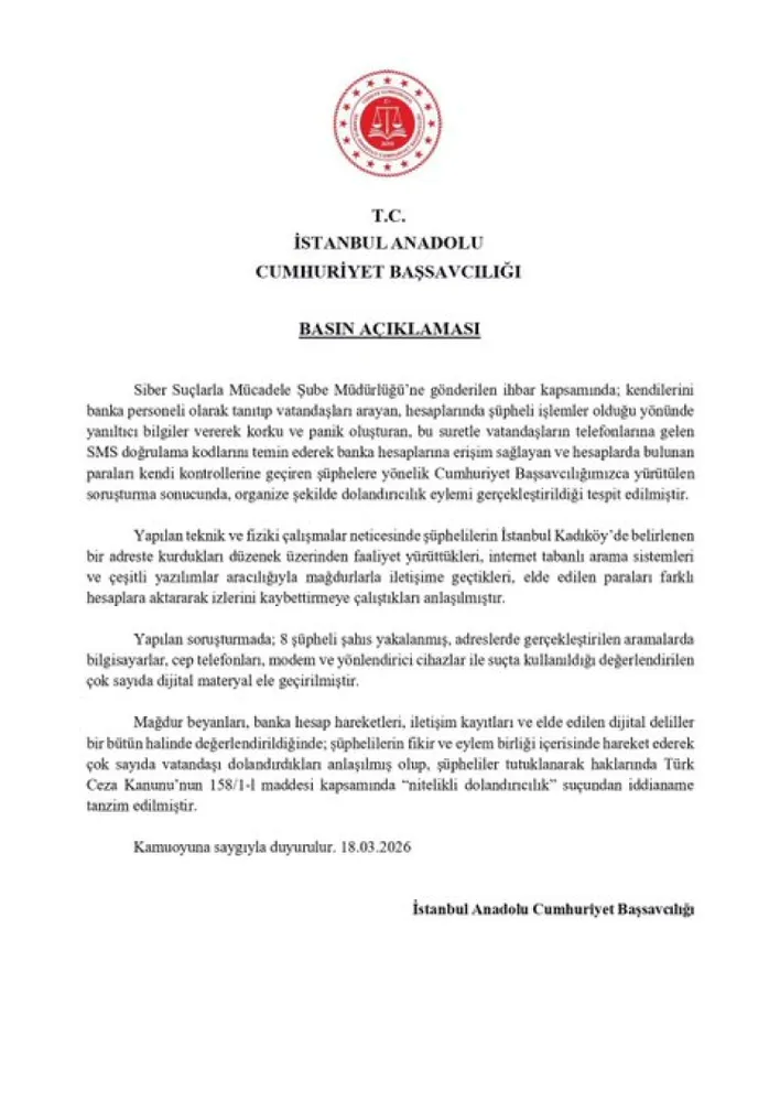 Kadıköy’de 'banka görevlisi' dolandırıcılığına 8 gözaltı!