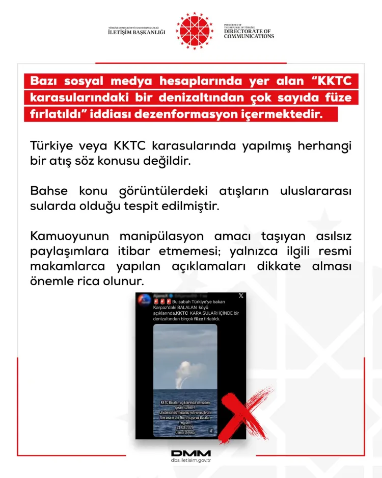 KKTC açıklarında füze' iddiasına yalanlama!