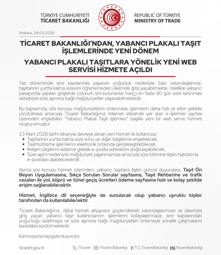 Yabancı plakalı araçlara dijital takip