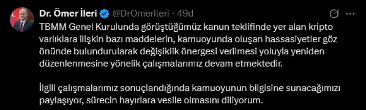 AK Parti: Kripto varlık kanunuyla ilgili çalışmalar sürüyor