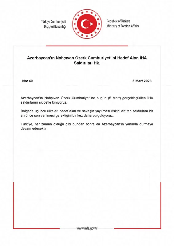 Nahçıvan'daki İHA saldırılarına Türkiye'den kınama!