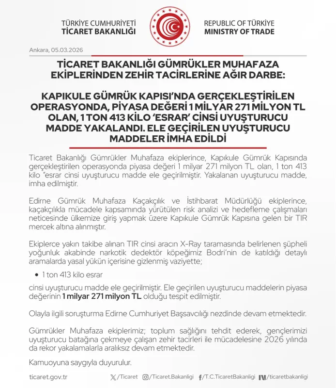 Kapıkule'de 1,4 ton esrar ele geçirildi