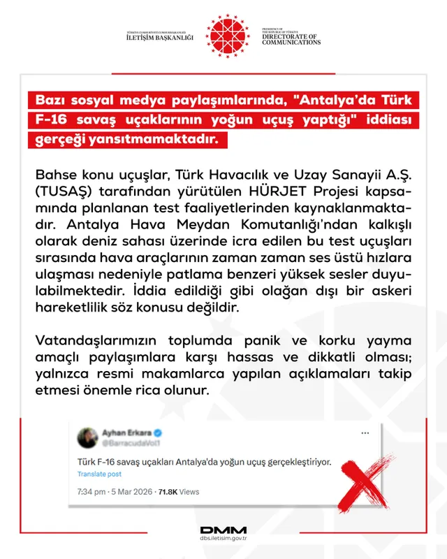 Antalya'daki 'yoğun uçuşlar' Hürjet testine ait